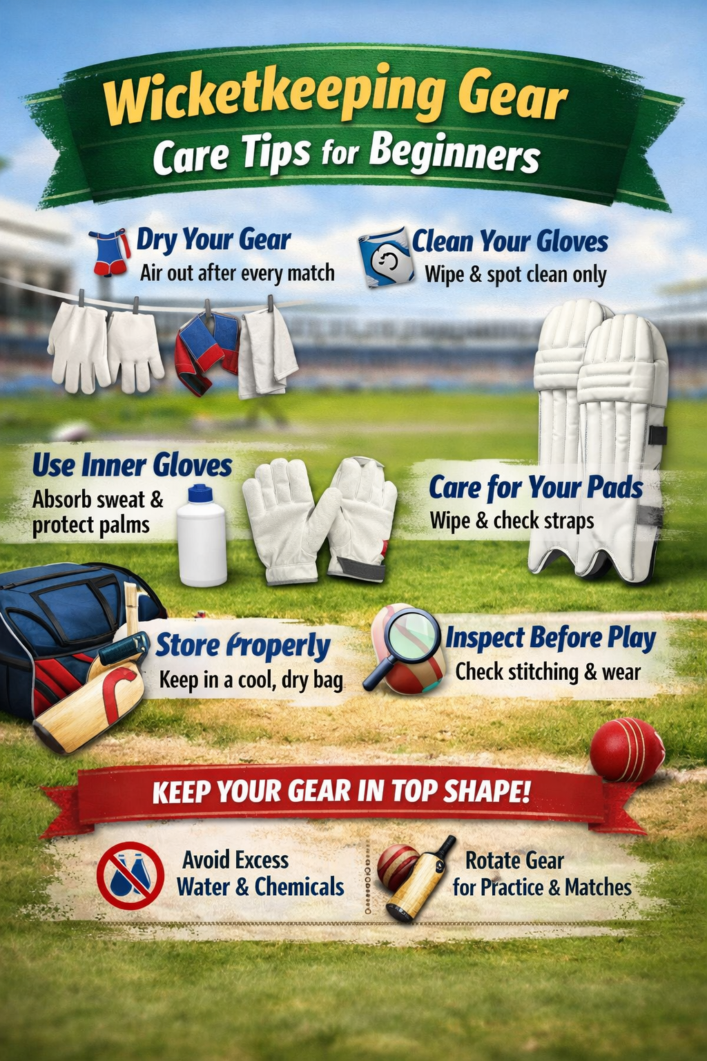 Wicketkeeping gear care tips for beginners