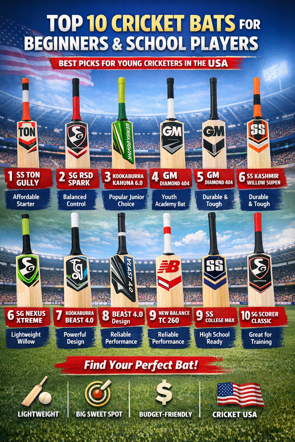 Top 10 Cricket Bats for Beginners and School Players