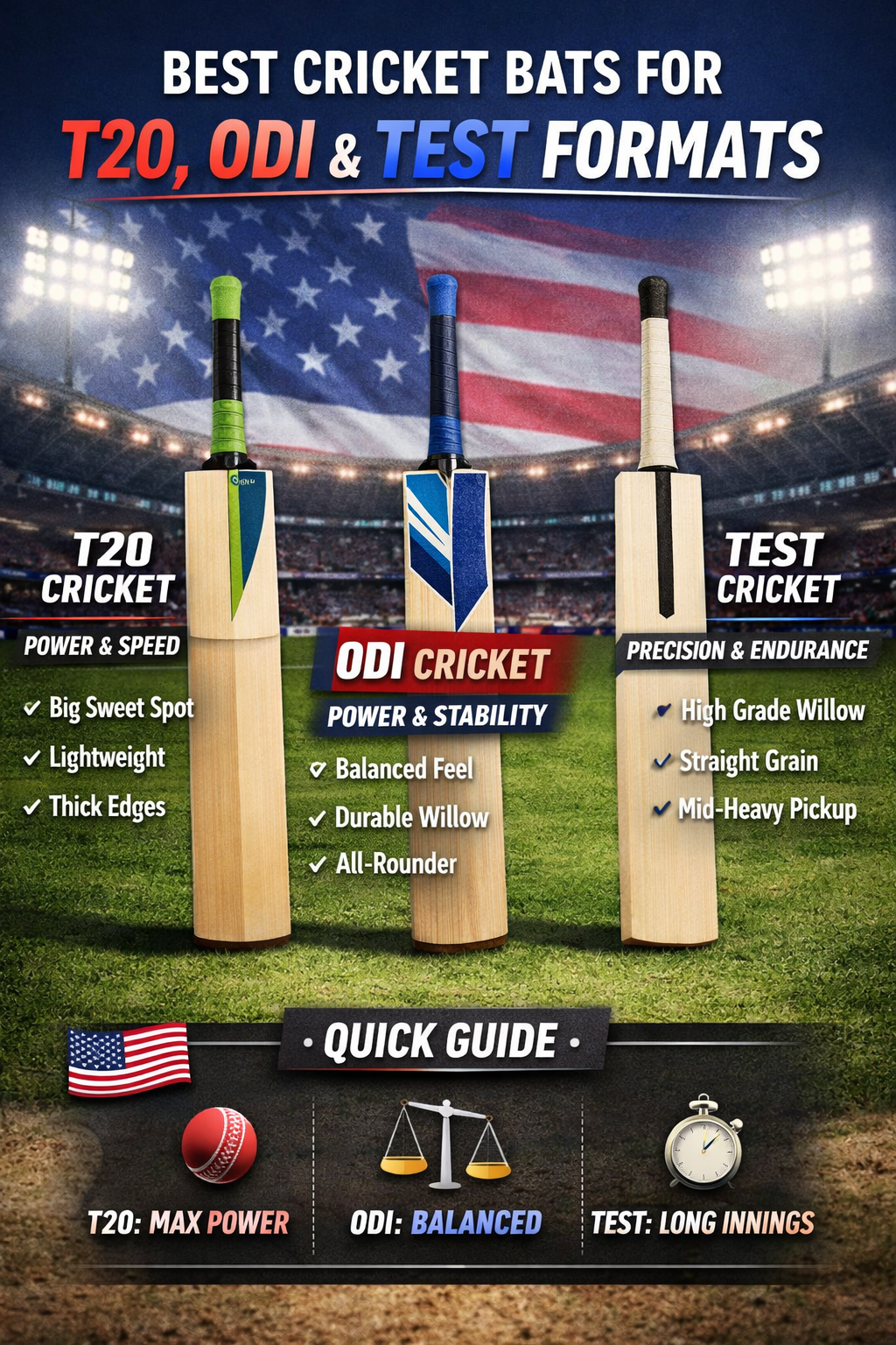 Best Cricket Bats for T20, ODI, and Test Formats