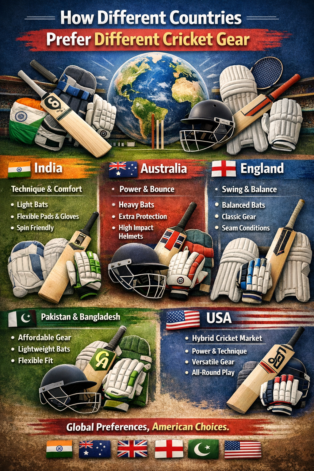 How different countries prefer different cricket gear